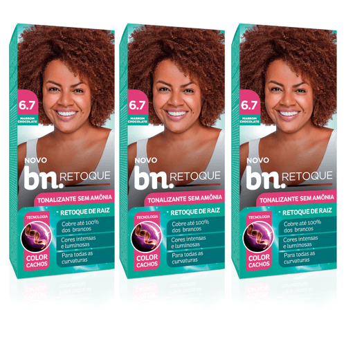 Kit Tonalizante Marrom Chocolate 6.7 Sem Amônia 90g (3 itens) | bn.Cachos
